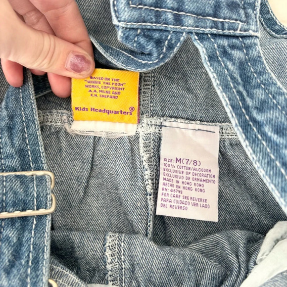 Vintage Kids Disney Winnie The Pooh Piglet Denim Jumper Overall Dress Size 7/8 - Picture 7 of 8